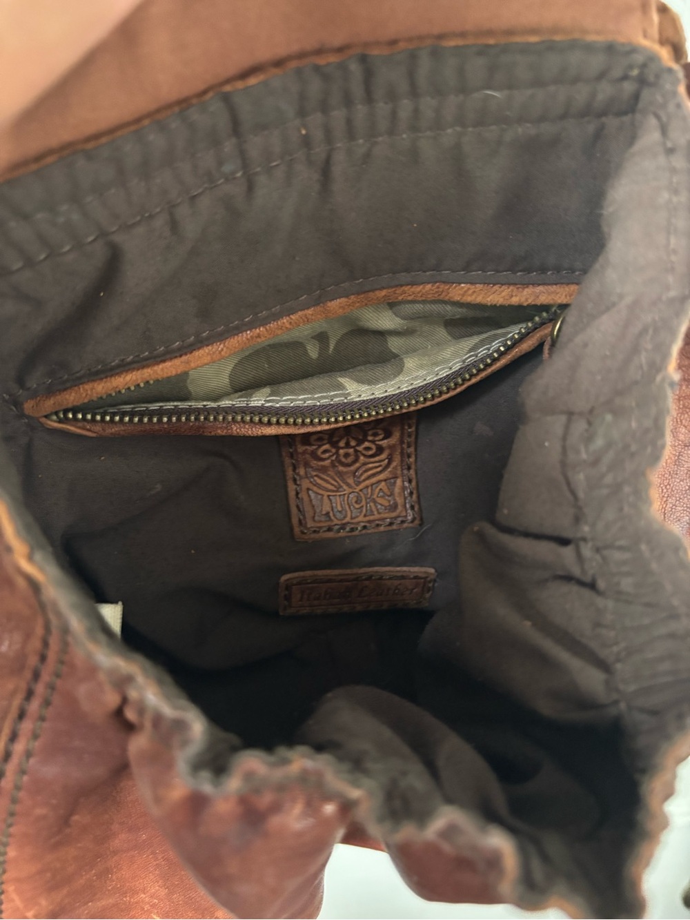 Lucky Brand Chestnut Brown Leather Crossbody with Braided Trim - Picture 5 of 5